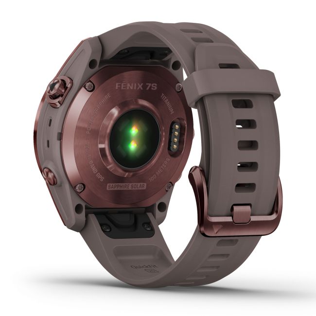 Garmin - fenix 7s Sapphire Solar ceas multisport cu GPS - ramă bronz închis Titanium si curea din silicon gri închis