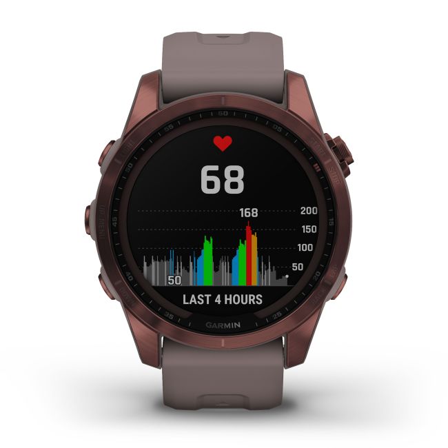 Garmin - fenix 7s Sapphire Solar ceas multisport cu GPS - ramă bronz închis Titanium si curea din silicon gri închis