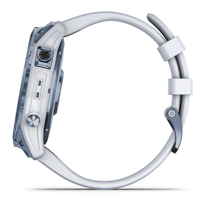 Garmin - fenix 7x Sapphire Solar ceas multisport cu GPS - ramă albastru Mineral Blue DLC Titanium și curea din silicon albă Whitestone
