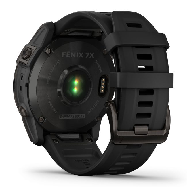 Garmin - fenix 7x Sapphire Solar ceas multisport cu GPS - ramă gri închis Titanium DLC și curea din silicon neagră