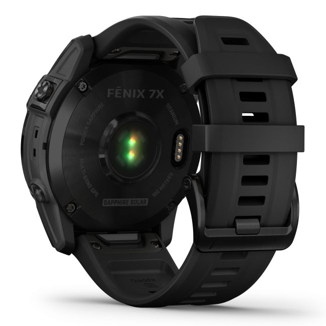 Garmin - fenix 7x Sapphire Solar ceas multisport cu GPS - ramă neagră Titanium DLC și curea din silicon neagră