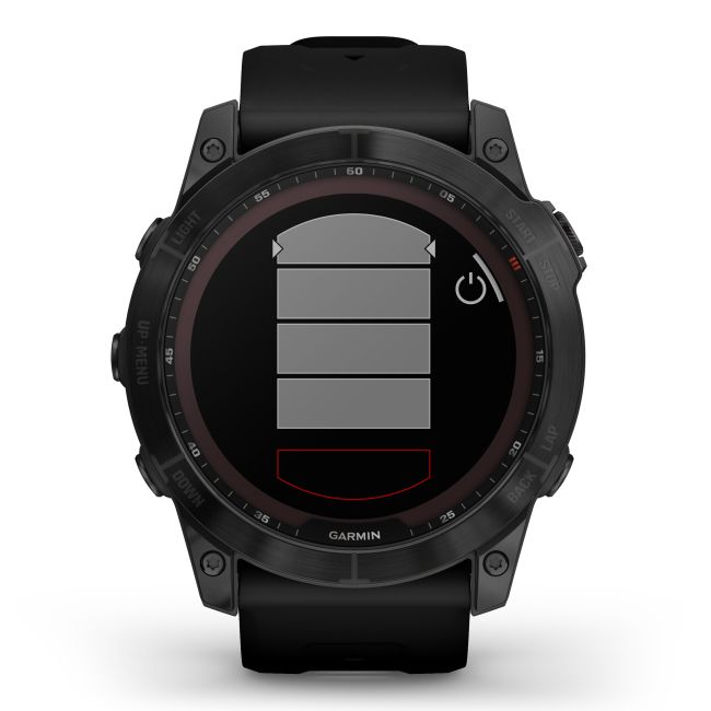 Garmin - fenix 7x Sapphire Solar ceas multisport cu GPS - ramă neagră Titanium DLC și curea din silicon neagră