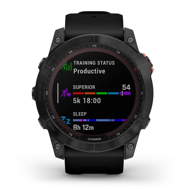 Garmin - fenix 7x Solar ceas multisport cu GPS - ramă gri închis și curea din silicon neagră