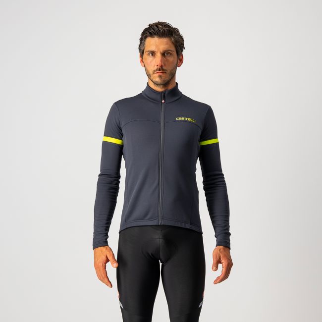 Castelli - bluza ciclism maneca lunga Fondo 2 Jersey FZ - gri-galben fluo