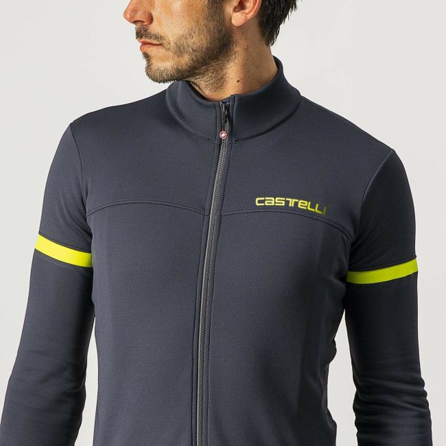 Castelli - bluza ciclism maneca lunga Fondo 2 Jersey FZ - gri-galben fluo