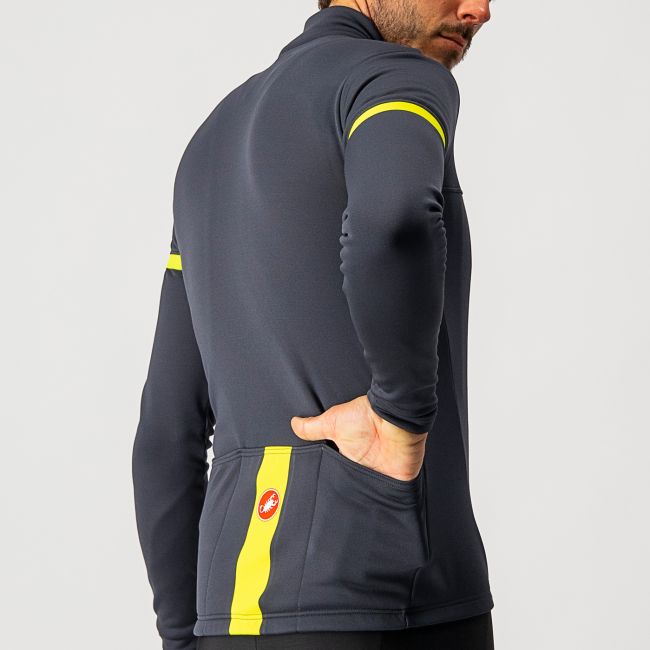 Castelli - bluza ciclism maneca lunga Fondo 2 Jersey FZ - gri-galben fluo