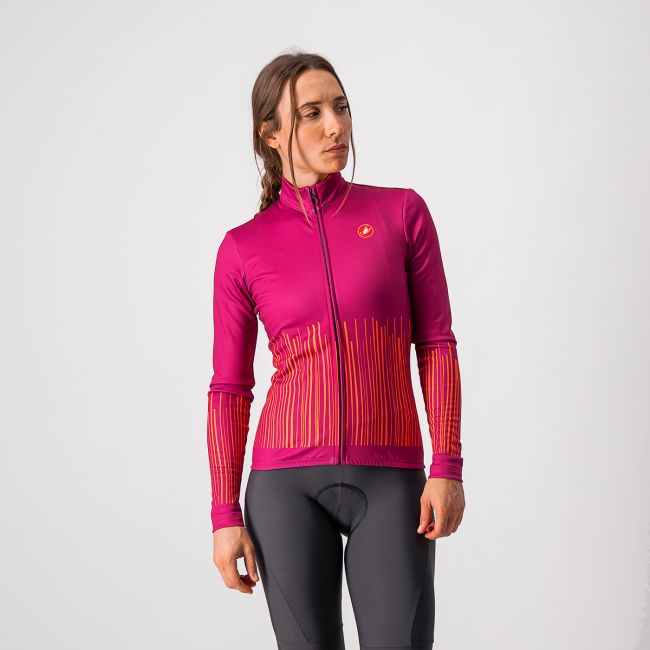 Castelli Sorpresa Jersey FZ - bluza ciclism pentru femei cu maneca lunga - magenta-portocaliu
