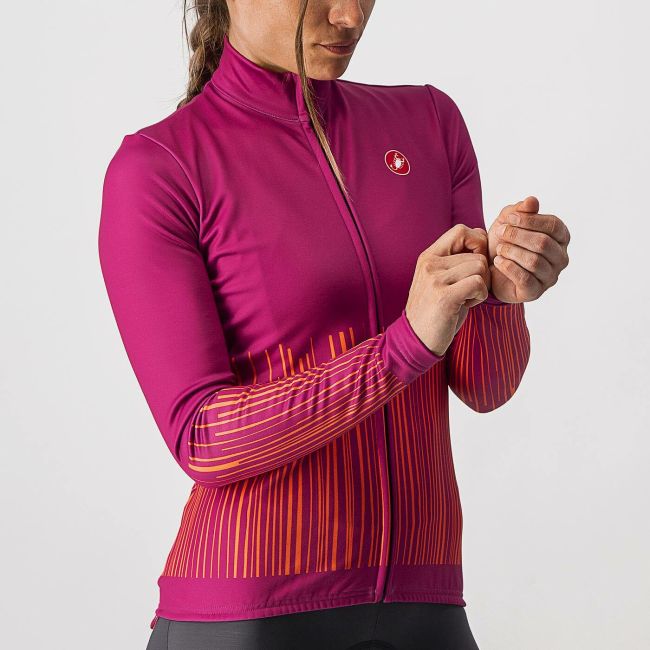 Castelli Sorpresa Jersey FZ - bluza ciclism pentru femei cu maneca lunga - magenta-portocaliu