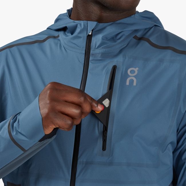 On - Jacheta alergare pentru barbati, protectie vant si ploaie On weather jacket - albastru deschis Cerulean albastru Navy