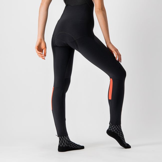Castelli - Pantaloni lungi ciclism cu bretele pentru iarna si vreme rece pentru femei - Sorpasso Ros W bibtight - negru roz brilliant