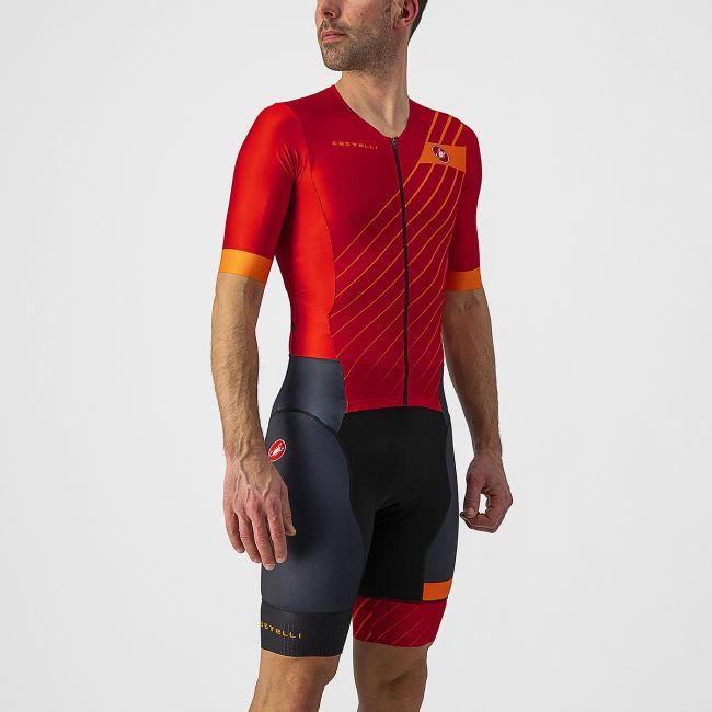 Castelli - costum trisuit triatlon pentru barbati, maneca scurta Free Sanremo SS Suit - negru portocaliu rosu