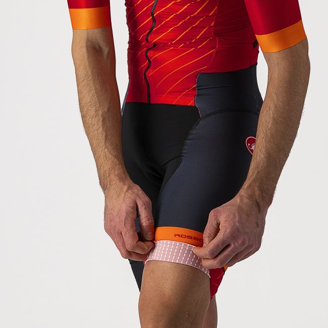 Castelli - costum trisuit triatlon pentru barbati, maneca scurta Free Sanremo SS Suit - negru portocaliu rosu