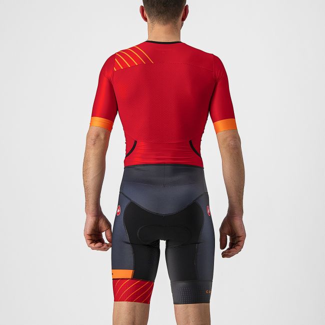 Castelli - costum trisuit triatlon pentru barbati, maneca scurta Free Sanremo SS Suit - negru portocaliu rosu