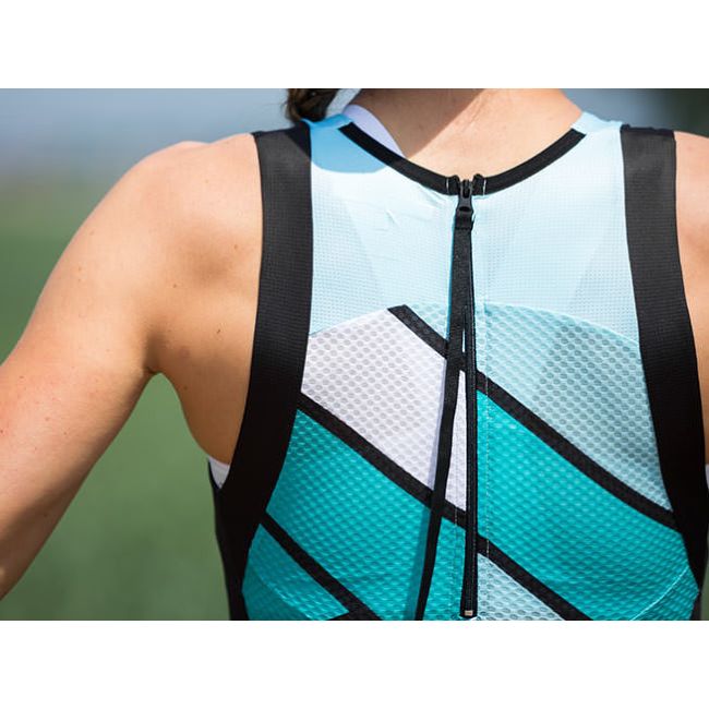 Castelli - costum trisuit triatlon pentru femei, fara maneca Free W ITU suit - negru dungi multicolore
