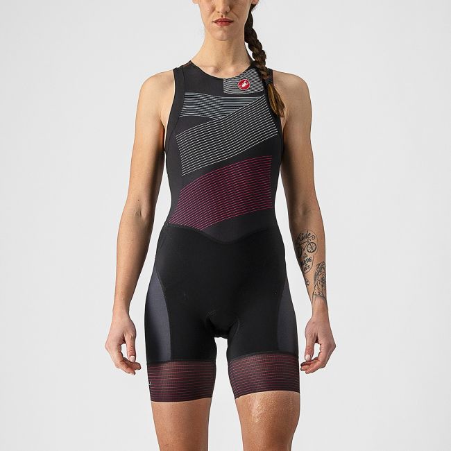 Castelli - costum trisuit triatlon pentru femei, fara maneca Free W ITU suit - negru dungi multicolore