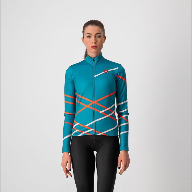 Castelli Diagonal Jersey FZ - bluza ciclism pentru femei cu maneca lunga - turcoaz