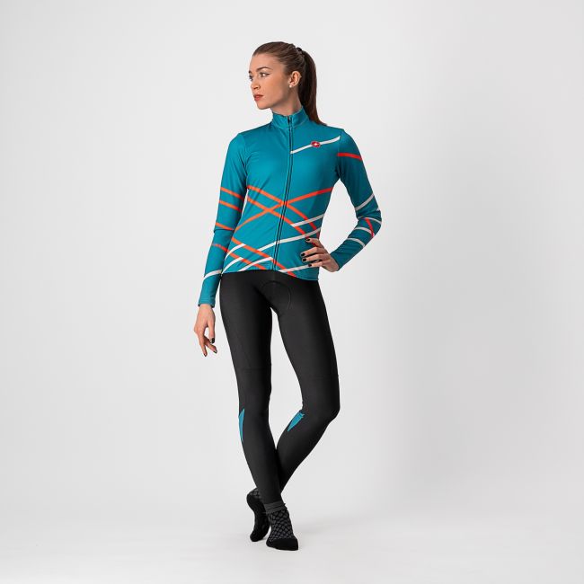 Castelli Diagonal Jersey FZ - bluza ciclism pentru femei cu maneca lunga - turcoaz
