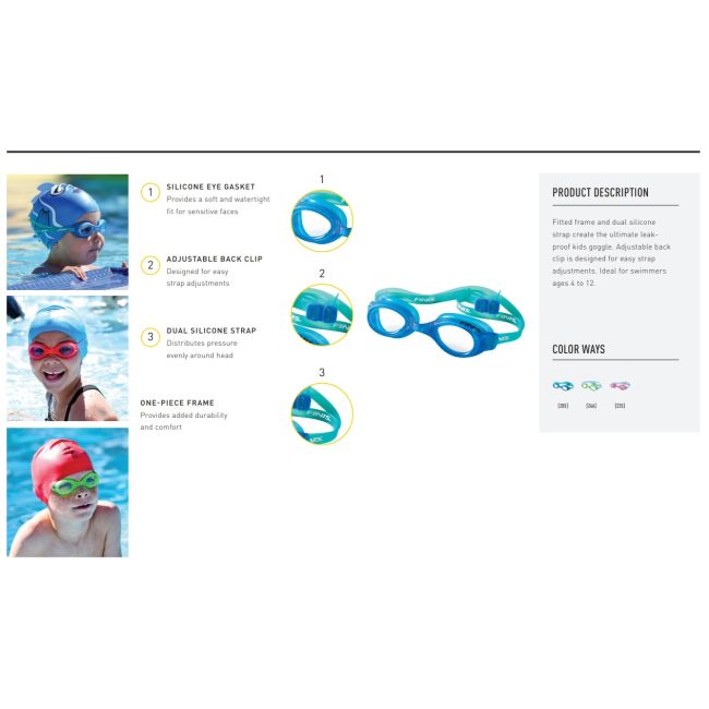 Finis - ochelari inot de performanta pentru copii (4-12 ani) H2 Goggles - roz albastru aqua