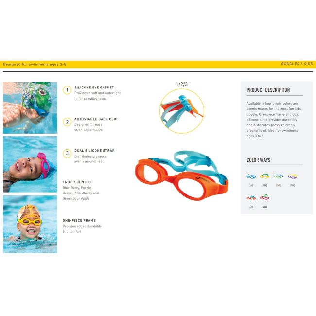 Finis - ochelari inot parfumati pentru copii (3-8 ani) Fruit Basket Goggles - galben mov aroma struguri