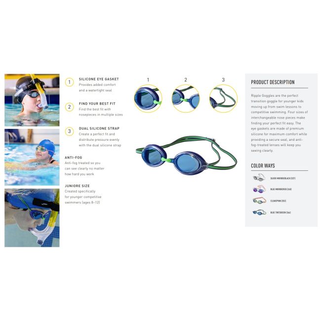 Finis - ochelari inot pentru copii (8-12 ani) Ripple Goggles - gri oglinda negru