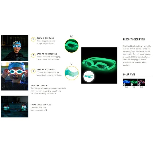 Finis - ochelari inot vizibilitate sporita pentru copii FlowGlows (Glow in the dark) Goggles - roz