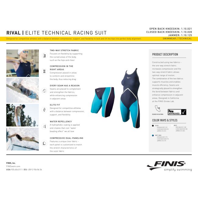 Finis - Costum inot tehnic pentru baieti sau barbati - Rival Jammer - albastru