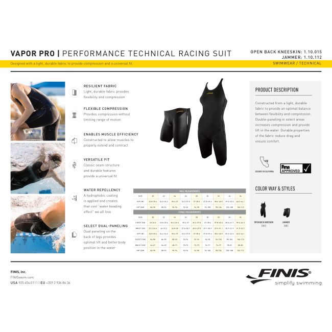 Finis - Costum inot tehnic pentru fete sau femei - Vapor Pro Open Back Kneeskin