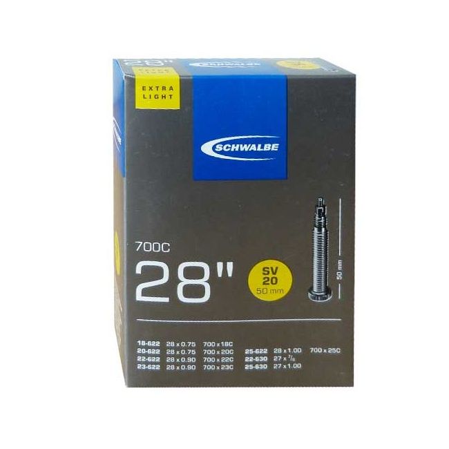 Schwalbe - camera bicicleta 28" Extra Light - SV20 - 28x0.75/0.90 - 18/25-622/630 - 700x18C/23C - valva presta 50 mm