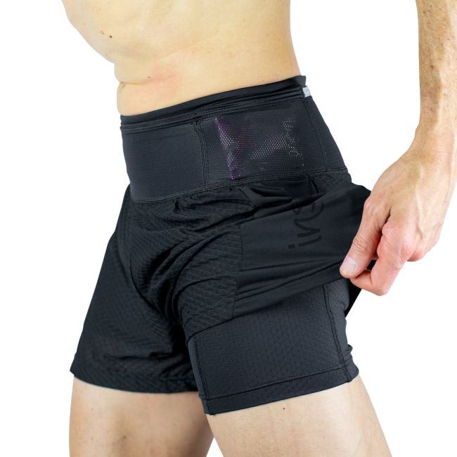 Instinct - pantaloni alergare cu buzunare 2-in-1 Trail Short Marathon - negru