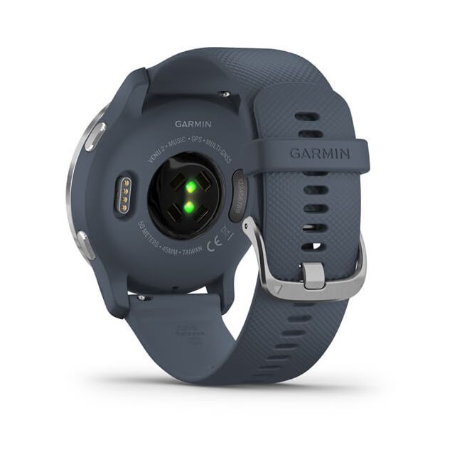 Garmin - Venu 2 smartwatch cu GPS și AMOLED - rama argintie și carcasă albastru-granit cu brățară din silicon