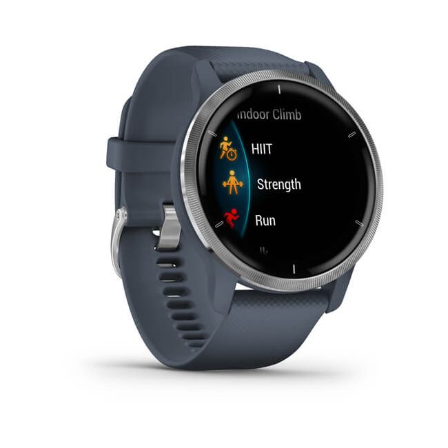 Garmin - Venu 2 smartwatch cu GPS și AMOLED - rama argintie și carcasă albastru-granit cu brățară din silicon