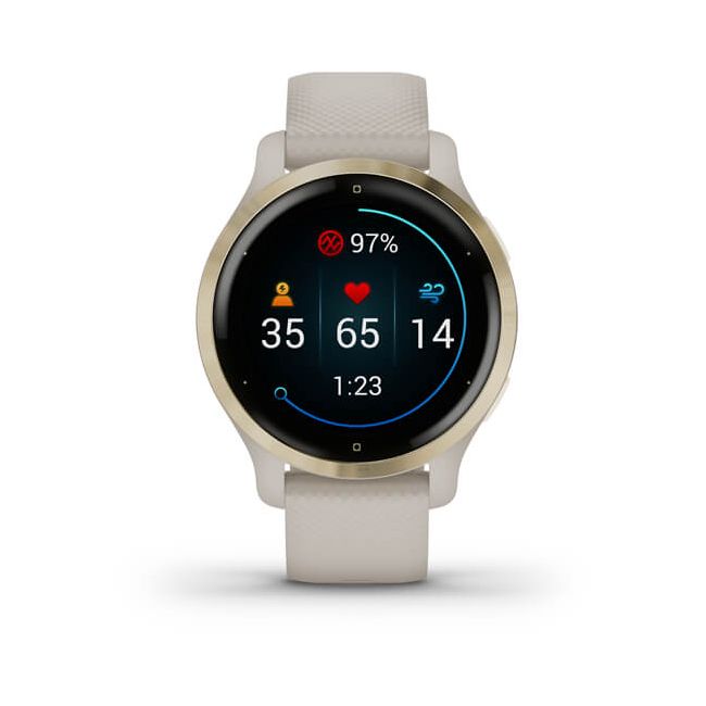 Garmin - Venu 2s smartwatch cu GPS și AMOLED - rama light gold și carcasă light sand cu brățară din silicon