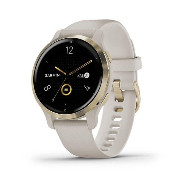 Garmin - Venu 2s smartwatch cu GPS și AMOLED - rama light gold și carcasă light sand cu brățară din silicon