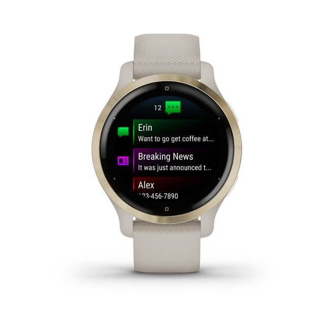 Garmin - Venu 2s smartwatch cu GPS și AMOLED - rama light gold și carcasă light sand cu brățară din silicon