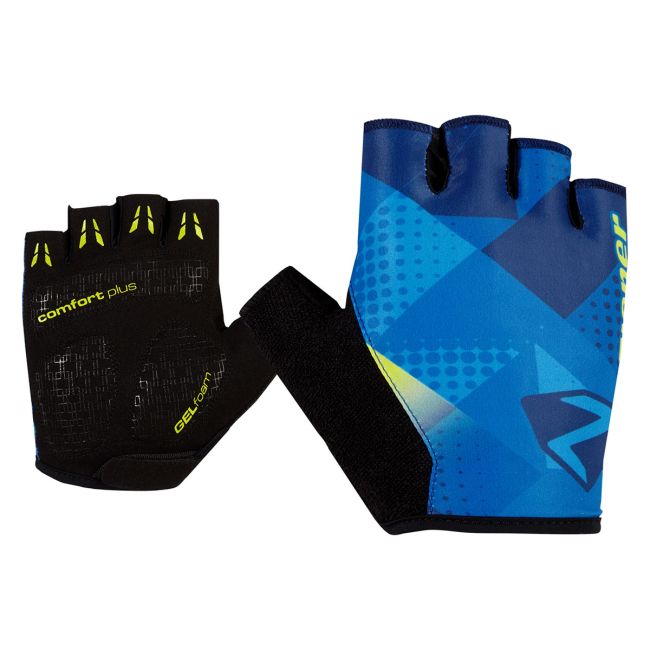 Ziener - manusi ciclism degete scurte pentru copii Cristoffer Bike gloves - negru albastru nautic lamaie