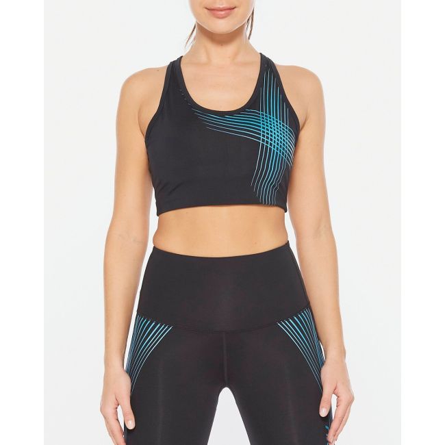 2XU - Bustiera sport pentru femei Active Low Impact Crop - negru turcoaz