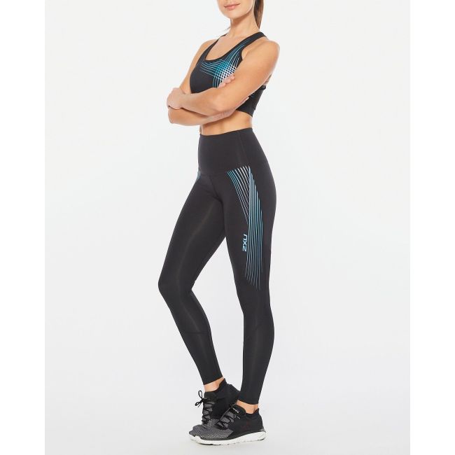 2XU - Bustiera sport pentru femei Active Low Impact Crop - negru turcoaz
