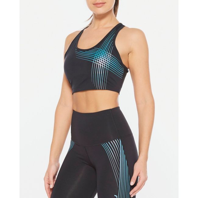 2XU - Bustiera sport pentru femei Active Low Impact Crop - negru turcoaz