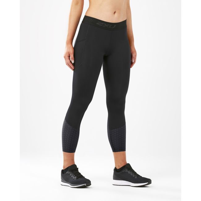 2XU - Colanti de compresie lungi 7/8 pentru femei (cu buzunar) Accelerate Comp 7/8 Tights with Storage - negru gri albastru