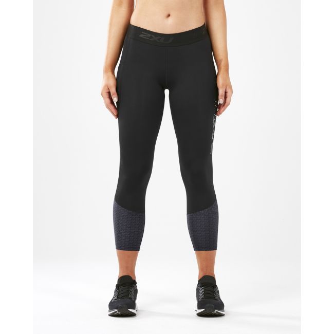 2XU - Colanti de compresie lungi 7/8 pentru femei (cu buzunar) Accelerate Comp 7/8 Tights with Storage - negru gri albastru