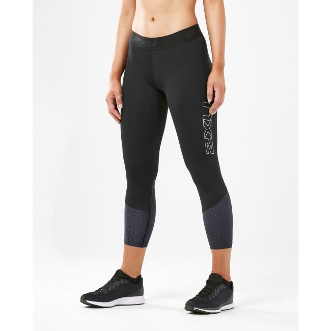 2XU - Colanti de compresie lungi 7/8 pentru femei (cu buzunar) Accelerate Comp 7/8 Tights with Storage - negru gri albastru