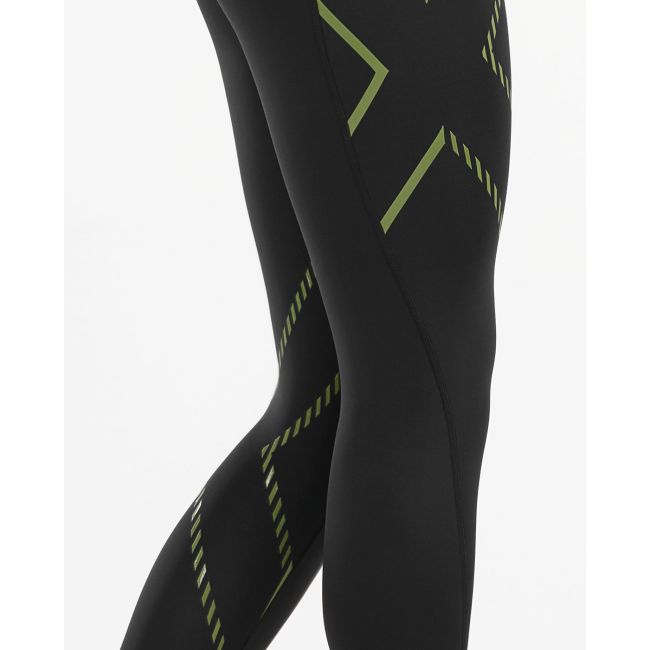 2XU - Colanti lungi 7/8 compresie pentru femei Bonded Mid-Rise Compression Tights - negru verde