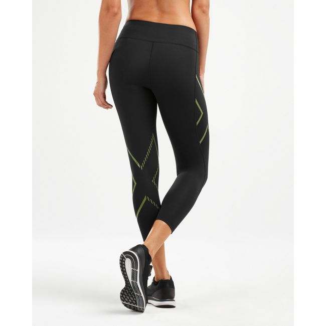 2XU - Colanti lungi 7/8 compresie pentru femei Bonded Mid-Rise Compression Tights - negru verde