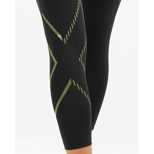 2XU - Colanti lungi 7/8 compresie pentru femei Bonded Mid-Rise Compression Tights - negru verde