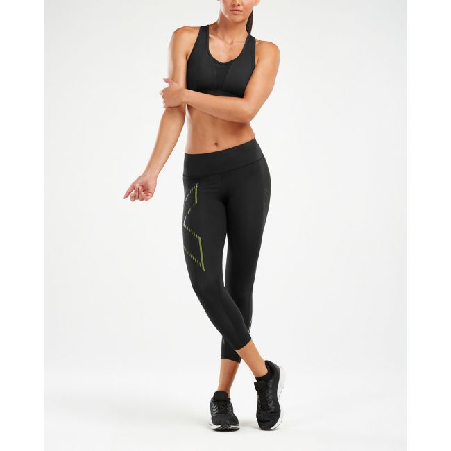 2XU - Colanti lungi 7/8 compresie pentru femei Bonded Mid-Rise Compression Tights - negru verde