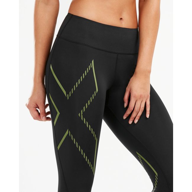 2XU - Colanti lungi 7/8 compresie pentru femei Bonded Mid-Rise Compression Tights - negru verde