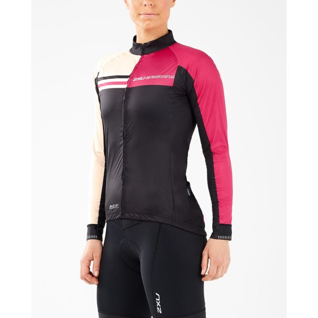2XU - Jacheta ciclism waterproof pentru femei Aero Wind Defence Cycle Jacket - negru roz crem
