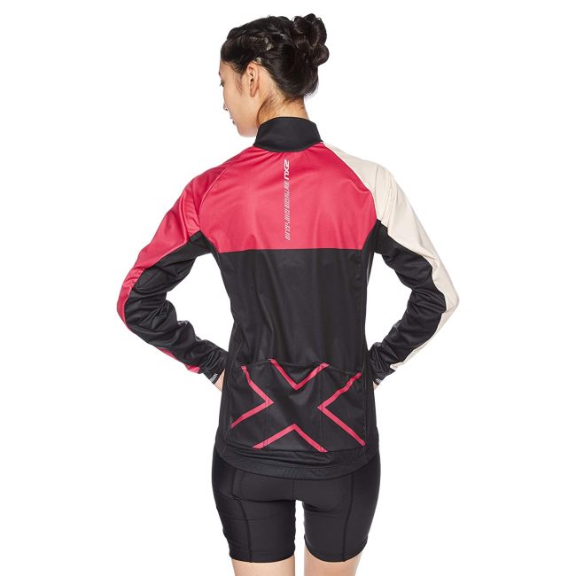 2XU - Jacheta ciclism waterproof pentru femei Aero Wind Defence Cycle Jacket - negru roz crem
