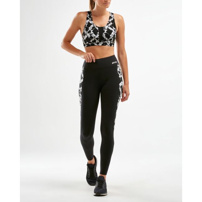 2XU - colanti compresie lungi pentru femei Fitness HI Rise Compression Tights - negru alb