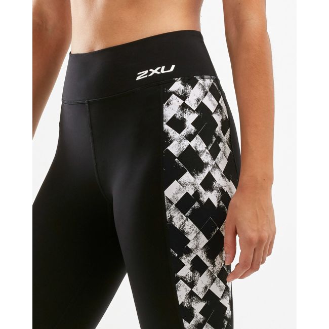 2XU - colanti compresie lungi pentru femei Fitness HI Rise Compression Tights - negru alb